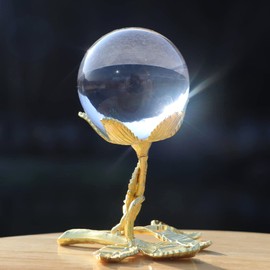 50mm Crystal Ball with Gold Rose Stand, K9 Glass Ball Ornaments Home Fengshui Wedding Table Decor Paperweight with Gift Box Women's Day