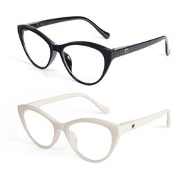 KoKoBin Cat Eye Reading Glasses for Women 2 Pairs Readers Spring Hinge With Cute Heart Frame +2.00