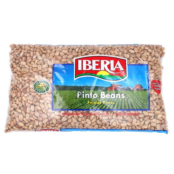 Iberia Pinto Beans 4 lb., Bulk Pinto Beans, Long Shelf Life Pinto Beans with Easy Storage, Rich in Fiber & Potassium, Low Calorie, Low Fat Food