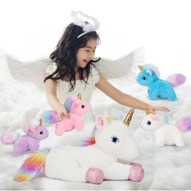 Ramarmro 61cm(24in) Unicorn Stuffed Animal Toy for 3 4 5 6 7 8 9 Year Old Girls, Beautiful eyed unicorn mother and four unicorn babies, Christmas, Birthday Party Plush Gift for Girls