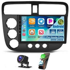 9 Inch Android 13 Car Stereo for Honda Civic 2000-2005 IPS Touch Screen Double Din Car Audio Receiver w/Wireless Carplay Android Auto GPS Navigation WiFi SWC BT Mirror Link Backup Camera Mic, 2+32G