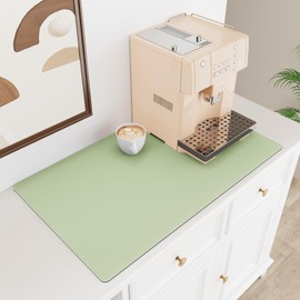 SUMLANS Coffee Bar Mat for Countertops, Coffee Bar Accessories Fit Under Machine Coffee Maker Mat, Absorbent Hide Stain Rubber Backed Quick Dish Drying Mat for Kitchen Counter. (GREEN, 16" * 24")