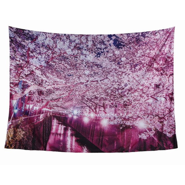 next.design Tapestry, Extra Large, Cherry Blossoms, Cherry Blossom Viewing, Night Cherry Blossoms, Meguro River, Interior, Spring, Stylish, Scenery, Scenery, Magnificent, Large, Relaxing Room,