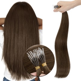 Elailite I Tip Hair Extensions Human Hair Elastic Itip Real Remy Hair Dark Brown 18 Inch 50G 50Strands Straight Pre Bonded Keratin Fusion Human Hair Extensions