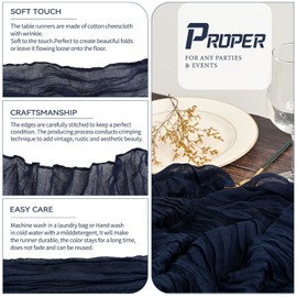 YMHPRIDE 2 Packs Cheesecloth Table Runner, 35"x120" Royal Navy Blue Rustic Gauze Fabric Boho Table Runner, Cheesecloth Wedding Table Decor Table Cloth for Wedding Party Bridal Shower Table Decorations