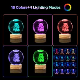 Aoyosic Panda Crystal Ball Lamp, 3.15 inch 3D Glass Ball Panda Night Light with Wooden Base, 16 Colors Changing Light with Dimmable Remote Control, Panda Lamp Gift for Kids Girls Boys Friends Fans