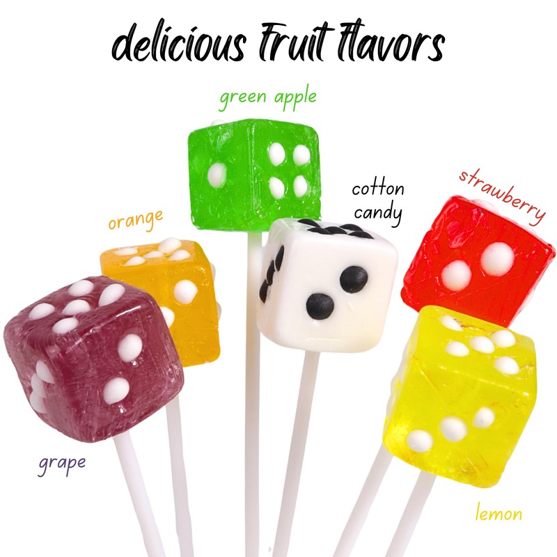 Dice Shaped Lollipops, Casino Themed Candy for Parties and Events,