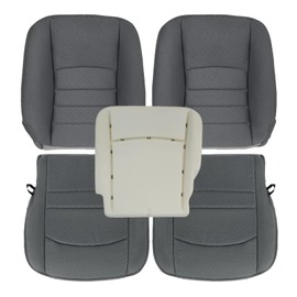 SecosAutoparts Driver Foam Cushion and Driver and Passenger Bottom and Top Lean Back Gray Cloth Seat Cover Compatible with Dodge Ram 1500 2500 2013 2014 2015 2017 2018