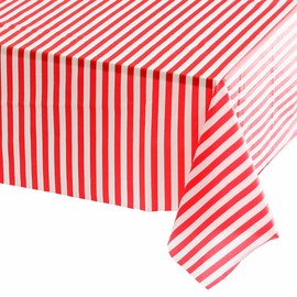 137*274cm Red and White Stripes TableCloth Table Cover Party,Union Jack Table Cloth,Rectangular Tablecover Plastic Red Table Cloth Party for Picnic,Baby Shower,Christmas,Birthday Parties Decorations
