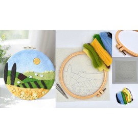 MT Majami Needle Felting DIY Wool Felt Picture Fields Meadows Autumn Diameter 18 cm Painting Wall Decoration Leisure Fun Adults Teenagers