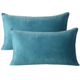 Lutanky Velvet Cushion Covers (Pack of 2) Lovely Rectangle Throw Pillow Cases Soft Solid Decorative Pillow Covers for Sofa Bedroom Car 12x20 Inch 30 x 50 cm(gray-blue, 2 pieces)
