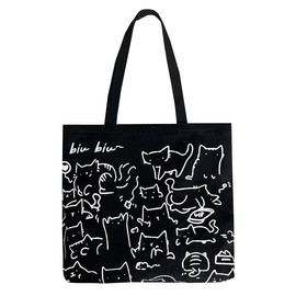 ZIYAHE Cat Canvas Tote Bag, Large Cute Tote Bag for Women with Zip, Cotton Reusable Shopping Bag with Pocket, Shopper Bag Cat Lovers Gift (Black), Black, L