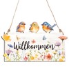 Türschild Willkommen, Holz Herzlich Willkommen Schild mit Aufhängeschnur Beidseitig Bedrucktes