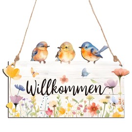 Türschild Willkommen, Holz Herzlich Willkommen Schild mit Aufhängeschnur Beidseitig Bedrucktes Türschild Deko-Schild Frühling Vintage Hängedeko für Haustür Vintage Zuhause Garten