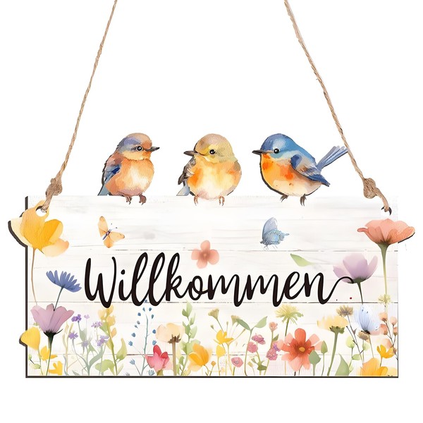 Türschild Willkommen, Holz Herzlich Willkommen Schild mit Aufhängeschnur Beidseitig Bedrucktes