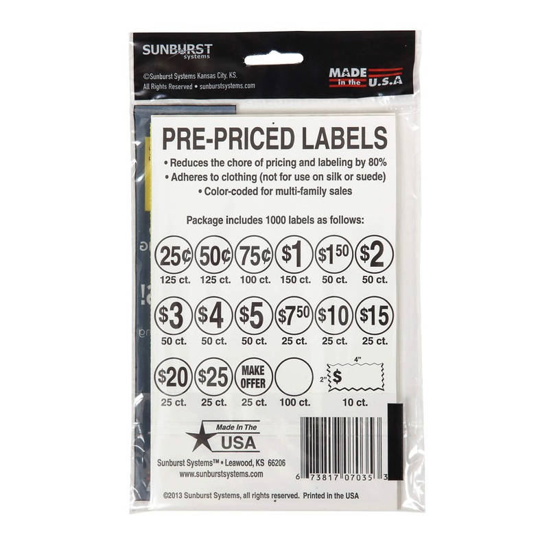 Sunburst Systems 7035 Priced Garage Sale Stickers, 1,000 Count Pre-Printed