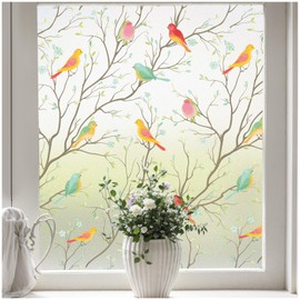 Coavas Window Privacy Film Stained Glass Window Film: Non-Adhesive Static Cling Window Tinting Film Bird Frosted Glass Window Film for Bathroom Door Christmas Window Decorations, 17.7 x 78.7 Inches