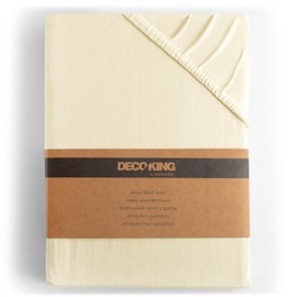 DecoKing Fitted Sheet Double Cotton Jersey Boxspring, Amber Collection, 120x200-140x200 cm Cream