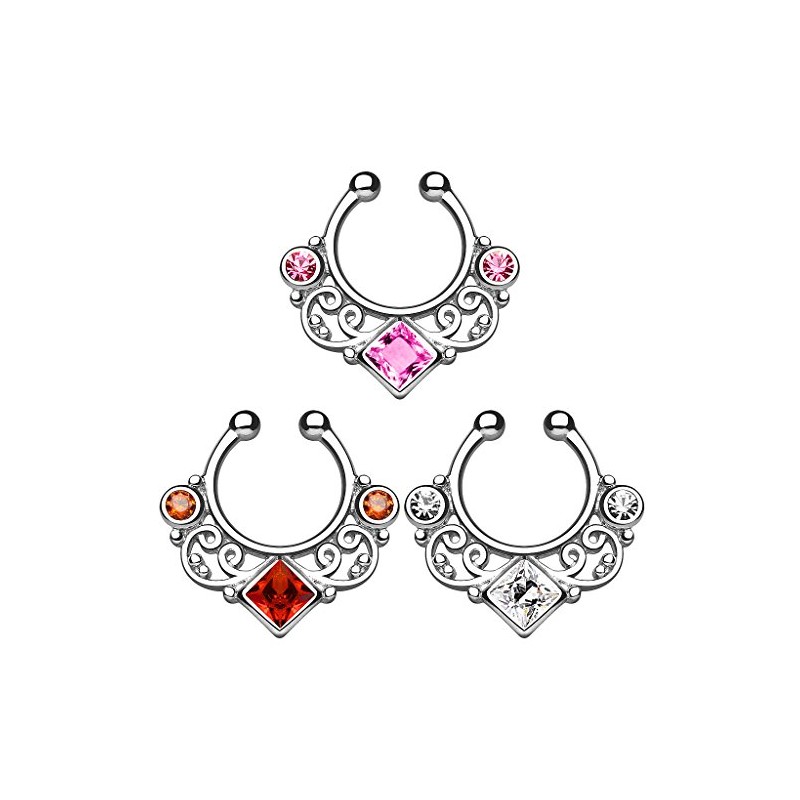 Piercingfaktor® Fake Piercing Universal Ring Septum Vintage Tribal with Zirconia