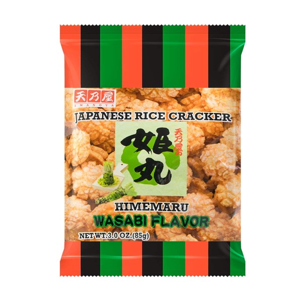 Amanoya Himemaru Wasabi Japanese Rice Crackers, Medium, 3 oz. (85 g) (Pack of 12) - Product of Japan