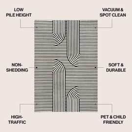 JONATHAN Y SCN107D-4 Anders MidCentury Modern Arch Stripe Two-Tone High-Low Black/White 4 ft. x 6 ft. Area Rug Indoor, Non-Shedding, Stain Resistant, Easy Cleaning for Bedroom, Living Room, Kitchen