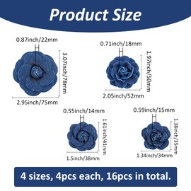 SUPERFINDINGS 16Pcs 4 Styles Marine Blue Denim Cloth Flowers Fabric Camelia Canvas Fabric Flower Flower Shaped Sewn Accessories for Clothes Decoration Jacket Skirt Coat Trim Brooch Crafts DIY