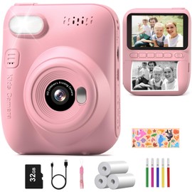 Kids Camera Instant Print,3.0HD Inch Screen Kids Instant Camera,Boys Girls Christmas Birthday Gifts Toy for 3 4 5 6 7 8 9 10 Year Old,Toddler Portable Toy with 32GB Card(Pink)