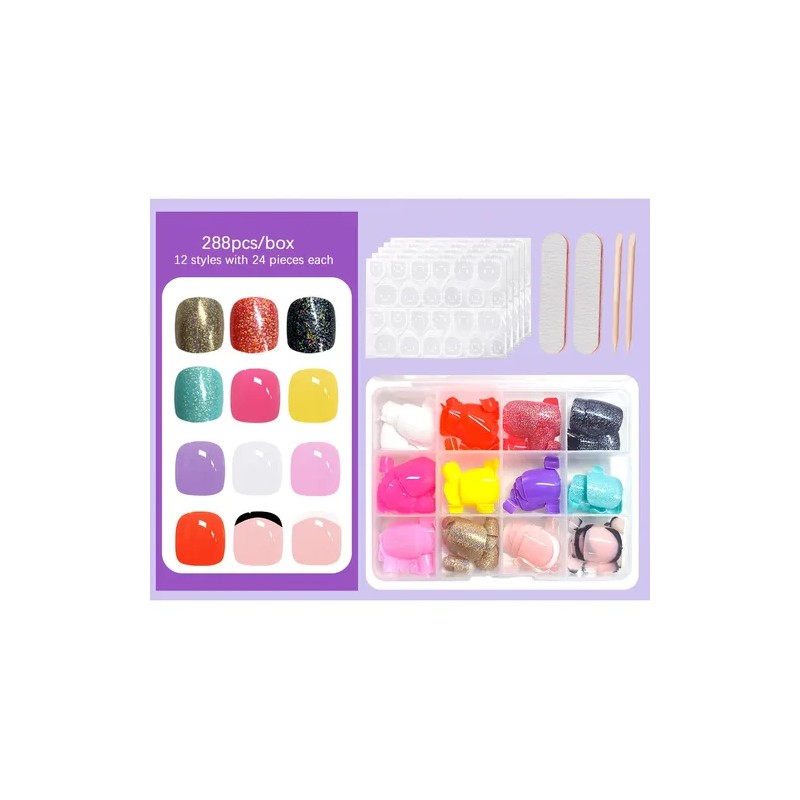 Kit Pedicura Uñas Postizas Para Pies Con Pegamento 288pcs