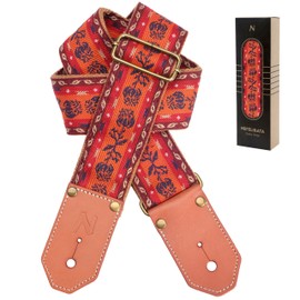 Nefelibata Guitar Strap Cotton with Thicked First Layer Vegetable Tanned Cowhide Leather Ends for Acoustic, Bass, Electric Guitar, Gift for Your Love Guitarists