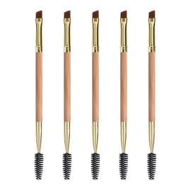 Duo Eyebrow and Eyelash Brush Set - Spoolie and Angled Brow Brush for Eye Makeup (5pcs, Yellow)