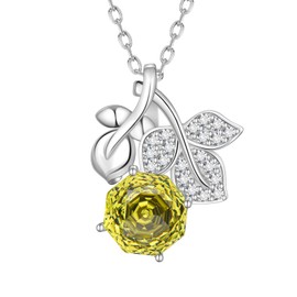 Birthstone Rose Pendant Necklace - 925 Sterling Silver Rose Cut Cubic Zirconia Flower Leaf Necklace Anniversary Birthday Jewelry Gift for Women Wife Mom Daughter (H.August) DP0389A