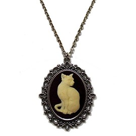 Victorian Vault Cat Cameo Steampunk Gothic Pendant Necklace on Chain