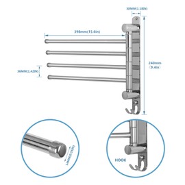 Bathroom Towel Rack JSVER Swivel 4 Arms Extended Towel Holder, SUS304 Stainless Steel Space Saving Towel Rack, Towel Racks for Bathroom, Kitchen