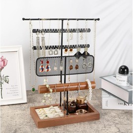 Organizador de Joyas de Metal de 3 Niveles con Base, Organizador de collares en Forma de T, Organización de Exhibición de Joyería para Reloj Collar Pulsera