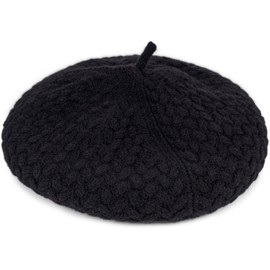 styleBREAKER 04024201 Women's Fine Knit Beret Hat with Braided Pattern Winter Beret Béret French Hat, black