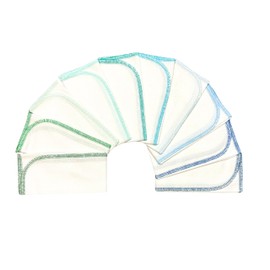 1 Ply 11x12 Inches White Cotton Birdseye Paperless Towel Set of 10 Assorted Blues and Greens- Proudly Made in the USA