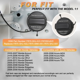 Gas Cap Fuel Cap OEM# 17670-SHJ-A31,Compatible with Honda 2005-2007 Accord,2005-2006 CRV,2006-2011 Element,2005-2008 Pilot,2006-2009 S2000 & Acura 2005-2006 MDX,RSX,TL,TSX