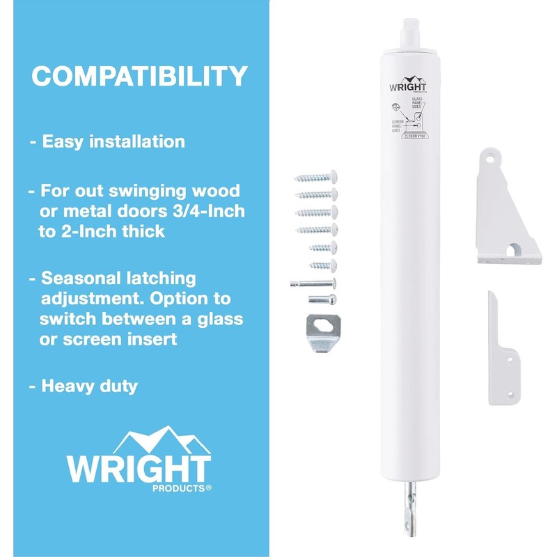 Wright Products Heavy-Duty Pneumatic Storm Door Closer – Durable, Adjustable,