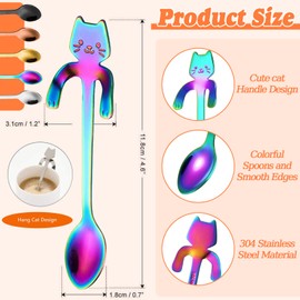 Cat Coffee Spoon, Stainless Steel Mini Kitten Design Mixing Spoon, Hanging Design Teaspoon for Water, Tea, Milk, Coffee, Soup, Sugar, Dessert