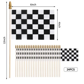 HOOSUN 24 Pack Checkered Flag on Sticks, 6"x4" Flags for Race Car Birthday Party Supplies, Double Sided Print Racing Stick Flag Race Cars Party Decorations, Black White Checkered Mini Flag for Room