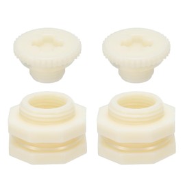 PATIKIL ABS Bulkhead Fitting G 1/2, 2 Pcs Double Threaded Bulkhead Water Tank Connector with PVC Seal Gasket for Rain Bucket, Sinks, Aquariums, White
