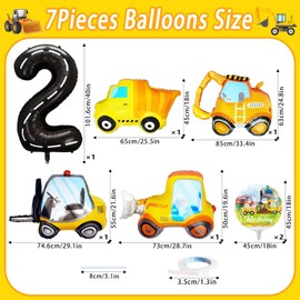 7 Pcs Construction Balloons 40 Inch Number 2 Foil Balloons Excavator Truck Forklift Bulldozer Construction Birthday Balloons for Boys Construction Themed 2nd Birthday Truck Party Decorations Supplies