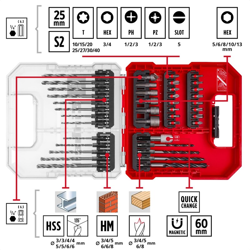 Original Einhell L-Case 40-Piece bit and Drill Set (25 Mm