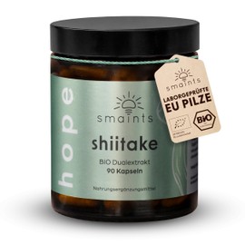 smaints Organic Shiitake Dual Extract Capsules - 100% Organic Cultivation in Europe - 90 Pieces for 90 Days - High Dose 500 mg per Capsule - Premium Shiitake Lentinula Edodes - Vegan & Laboratory Tested