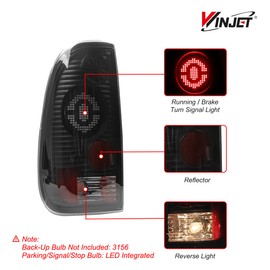 Winjet LED Tail Lights Fit For 1997-2003 Ford F150 & 1999-2007 Ford F250 /F350 /F450 /F550 Super Duty Taillight Assembly w/LED Turn Signal/Running/Brake Light (Black Housing Smoked Lens)