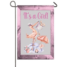 It's A Girl Stork Garden Flag Baby Shower Gender Reveal Party Decorations 12x18 Inch Double Sided Baby Girl Garden Flag Newborn Baby Birth Announcement Lawn Yard Sign Welcome Home Baby Banner Pink