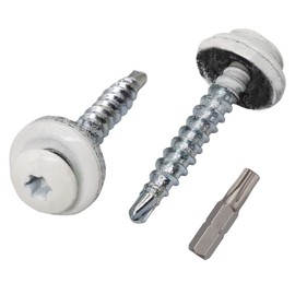 Pack of 30 Metal Roofing Screws Torx 4.8 x 35 mm Painted Self-Drilling Screws with EPDM Washers, Tapping Screw (30, Pure White RAL 9010)
