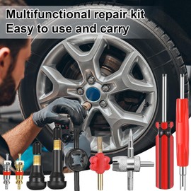 Mikqky Pack of 63 Valve Core Repair Tool, Single Head Valve Core Tool, 5 in 1 Valve Core Repair Tool, 20 x Valve Core, 30 x Tyre Valve Caps, 8 x Tyre Valve (Tr412, Tr414)