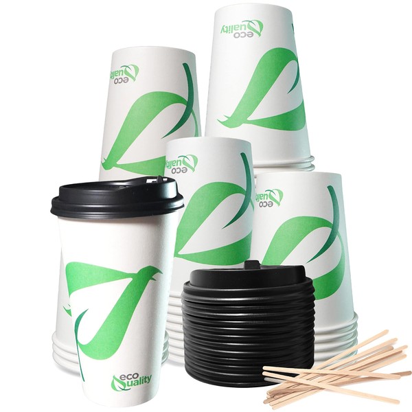 20 oz Compostable Paper Cups with Black Dome Lids and