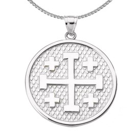 Religious Jewelry Engravable Crusaders Jerusalem Cross Pendant Necklace in Sterling Silver With 18" Chain